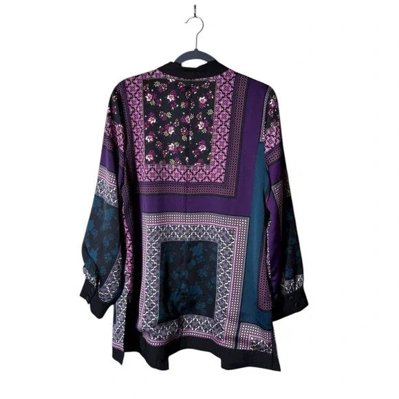 Chicos Womens Patchwork Kimono Cardigan Duster Size Large Purple Bohemian Floral - Picture 4 of 7
